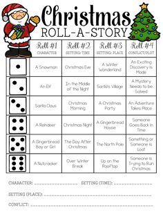 christmas roll - a - story game with santa clause on top and dominos in the bottom