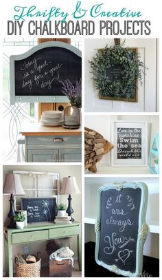 a collage of photos with chalkboard projects