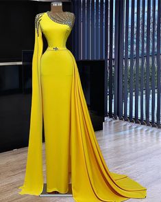 Yellow Elegant Dresses, Oscar Prom Dresses, Fitted Yellow Gown For Banquet, Yellow Party Dress With Sweep Train, Fitted Yellow Dress With Sweep Train, Yellow Gown For Banquet And Prom Season, Yellow Gown For Banquet During Prom Season, Yellow Party Gown With Sweep Train, Yellow Gown With Sweep Train For Party