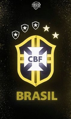 the logo for brazil is shown on a black surface with stars and shieldes around it