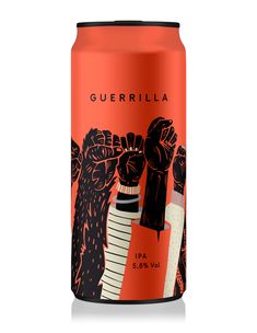 a can of guerilla beer on a white background with an orange and black design