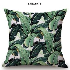 " Green Leave Cushion Covers "The leaves of the fruit" - belledesoiree.com" Banana Leaf Print, Leaves Pillow, Banana Leaves, Leaves Print, Decor Details, Decorative Cushion Covers, Decorative Throw Pillow Covers, Linen Cushion, Banana Leaf