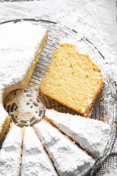 a piece of cake sitting on top of a cooling rack