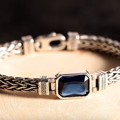 Men's Sterling Silver Blue Zircon Braided Bracelet - Jewelry1000.com Breslet For Man, Mens Bracelet Gold Jewelry, Unique Mens Bracelet, Beer Pretzels, Mens Sterling Silver Jewelry, Vacation Clothing, Ash Jewelry, Mens Silver Jewelry, Mens Bracelet Silver