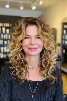 Layered mid-length wavy curly hairstyle