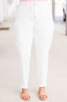 Introducing Judy Blue's White Out joggers, the perfect addition to your summer wardrobe! These high-rise cuffed denim joggers feature a zip fly and button closure, along with an adjustable drawstring detail at the waist for added comfort and style! Say goodbye to boring outfits and hello to effortless, trendy looks with these joggers! 93% Cotton, 6% Polyester, 1% Spandex Cotton Joggers For Everyday Spring Wear, Sporty Spring Joggers For Elevated Casual Wear, Spring Casual Elevated Joggers, Trendy Spring Everyday Joggers, Everyday Spring Straight Leg Joggers, Trendy Straight Leg Joggers For Spring, Straight Leg Cotton Joggers For Spring, Casual Pull-on Joggers For Spring, Cotton Straight Leg Joggers For Spring