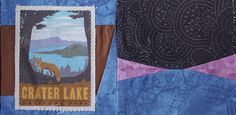 an image of a patch on the side of a shirt with a lake and mountain scene