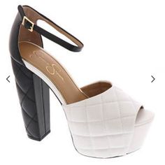 Jessica Simpson Women's Dameka Ankle Strap Platform Sandal Wedge Jessica Simpson Dameka Ankle-Strap Platform Dress Pump Shoes Jessica Simpson Dameka (Women's) Platform Dress Pump From Jessica Simpson Faux Leather Quilted Upper Adjustable Ankle Strap With Buckle Lightly Cushioned Footbed 5-3/8" Heel Height Brand Name Jessica Simpson Color White/Black Heel Height 5 3/8 New Without The Box White Wedge Heel Sandals With Padded Heel, Chic White Wedge Sandals For Formal Occasions, Modern White High Heel Wedge Sandals, Chic White Wedge Sandals With Block Heel, White Wedge Sandals With Padded Heel, White Open Heel Wedge Sandals With Padded Heel, White Open Heel Wedge Sandals For Evening, White Ankle Strap Wedge Sandals For Evening, White Ankle Strap Evening Wedge Sandals