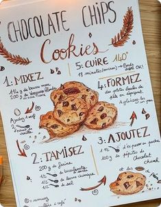 chocolate chip cookies are displayed on a menu