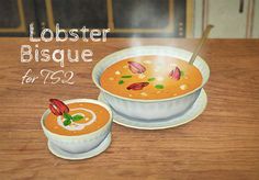 two bowls of soup on a table with the caption lobster bisque for 1932