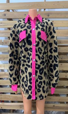 US$ 55.20 - Women Leopard Shacket Oversized Fit Fashionably Neon Pink & 6 More Color Fleence Button Down Pocket Jacket - www.zicopop.com Oversized Outerwear With Lapel Collar And Buttons, Oversized Outerwear With Buttons And Lapel Collar, Oversized Pink Outerwear With Button Closure, Pink Outerwear With Lapel Collar And Button Closure, Pink Single Breasted Long Sleeve Outerwear, Pink Outerwear With Button Closure And Lapel Collar, Pink Single-breasted Long Sleeve Outerwear, Oversized Long Sleeve Outerwear With Buttons, Trendy Button-up Outerwear