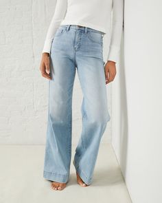 Women's All Day Wide Leg Denim Pant at UpWest Vintage Jeans Outfit, Rock Jeans, Wide Leg Jeans Outfit, Relaxed Outfit, Feminine Fashion, Light Jeans, Wide Jeans, Sell Online, Ecommerce Website