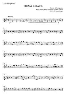 sheet music with the words he's a pirate