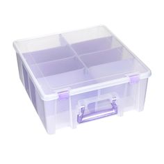 a plastic storage box with dividers on the top and two sections for each compartment