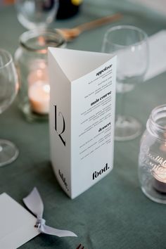 the table is set with candles and menus