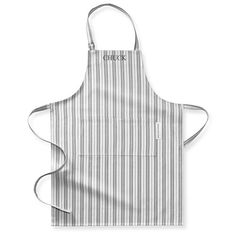 an apron that is striped with grey and white stripes