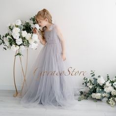 FIND MORE DRESSES BY THE LINK: https://www.etsy.com/shop/GoracoStore (the color on the photos is GREY) We offer the perfect handmade dresses for your important occasion (wedding or communion or else) ❗️ We can customize any dress! This beautiful dress is made from premium satin and tulle. The design of the dress will emphasize the individuality of its owner. The lining of the corset is made of cotton for the comfort of our little clients.  Our advantages: ✿ You can order a custom size for custom Silver Flower Girl Dress, Bohemian Flower Girl Dress, Bohemian Flower Girl, Flower Girl Dress Tulle, Flower Girl Gown, Girls Tulle Dress, Boho Floor, Girls Special Occasion Dresses, Puffy Dresses