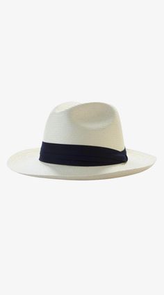 This classic Panama hat is made of Toquilla straw and features a grosgrain band. Handcrafted by skilled artisans in Ecuador. Size Guide: 56-57 cm with adjustable band. One size fits most. To find your hat size measure from the back of your head bringing the ends together at the center of your forehead right above your eyebrows. Classic Adjustable Summer Hat, Classic Brimmed Hats For Vacation, Classic Curved Brim Hat For Vacation, Classic White Toquilla Straw Hat Bands, Fitted White Straw Fedora, Classic Natural Sun Hat For Kentucky Derby, Classic Adjustable Hat Bands For Summer, Formal Wide Brim Sun Hat In Toquilla Straw, Classic Straw Hat For Vacation