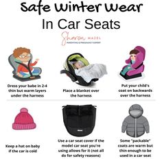 an info sheet with the instructions for how to wear winter wear in carseats