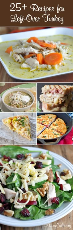 a collage of pictures with different types of food on them and the words, 25 + recipes for leftover turkey