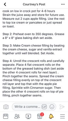 an iphone screen showing the recipe for creme cake