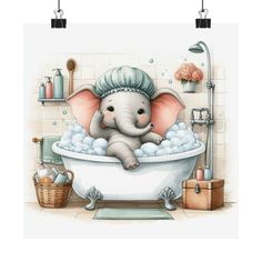 an elephant is taking a bath in the bathroom