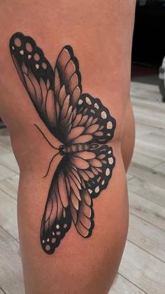 tattoo by @17kmock !! 🫶🏼 Side Of Knee Moth Tattoo, Butterfly Knee Crease Tattoo, Butterfly Tattoo On Knee For Women, Moth Tattoo On Leg Fold, Butterfly Tattoo Near Elbow, Monarch Butterfly Tattoo Thigh, Colourful Back Tattoos Women, Butterfly Opening Wings Tattoo Elbow, Butterfly Tattoo Inside Elbow