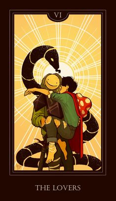 the lovers tarot card with two people hugging each other