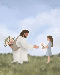 The Savior says, give me what little you have and I will give you more than you thought possible. Trust Me. A beautiful painting of the Savior asking a child for her small teddy bear, while He holds a large teddy bear behind His back. Easy Creative Art Ideas, Jesus And Me Illustration, Jesus Collage, Godly Things, Christian Backgrounds, Christian Quotes God