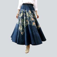 Introducing the 2023 Spring-Summer Collection's Color Flowers Print Denim Skirt ââ‚?the perfect combination of street trend and modern chic!Why You'll Love This Street StapleThis painted fit-and-flare high-waisted denim skirt is designed to flatter your figure and make a statement. Crafted from premium quality denim. it features an eye-catching color flowers print. a resilient rubber closure. and a sleek slim fit. for a look that is both relaxed and on-trend.Key Highlights: Street Style: Elevate Spring Casual Non-stretch Denim Skirt, Non-stretch High Waist Denim Skirt For Spring, Casual Non-stretch Denim Skirt For Spring, Trendy Flare Skirt For Spring, Casual Denim Blue Skirt For Spring, Fitted Flare Denim Skirt For Summer, Summer Denim Bottoms With Floral Patchwork, Spring Denim Blue Flare Skirt, Spring Flare Denim Blue Skirt