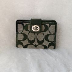 Nwot Coach Signature Wallet/Card Case. Features Patent Leather Trim, Silver Turn Lock Closure, Exterior Id Window, 2 Card Slots, 2 Interior Pockets And Id Window. Approximate Measurements 4 1/4"(W) X 3"(H). Beautiful! Formal Coach Card Holder, Coach Rectangular Wallet With Snap Closure, Coach Green Wallet For Everyday Use, Green Coach Wallet For Everyday Use, Envelope Wallet, Brown Wallet, Coach Wallet, Signature Canvas, Wallet Card