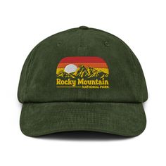 * 100% cotton corduroy * Soft, unstructured crown * Cotton twill sweatband and taping * Adjustable buckle Olive Green Hat, Rocky Mountain National Park Colorado, Corduroy Hat, Flex Fit Hats, Summer Cap, Camo Hats, Green Hat, Vintage Cap, Embroidered Caps