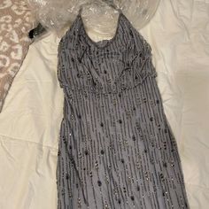 This Gown Is New And Is A Beautiful Grey Color Beaded In Silver. It Is In Perfect Condition. Beaded Floor-length Dress For Night Out, Party Dresses With Beaded Straps In Maxi Length, Maxi Length Party Dress With Beaded Straps, Fitted Beaded Maxi Dress, Beaded Fitted Maxi Dress, Pastel Pink Dress, Brown Maxi Dresses, Mesh Gown, Place Dress