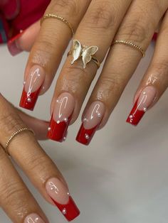 gel nails,elegant nails,simple nails,basic nails,Acrylic nails,Nails 2023 trends,Nails,nails acrylic,nails 2020 trends,nails acrylic coffin,nails 2022,nails inspiration,nails autumn 2022,nails design,nails 2022 trends,nails ideas,nails christmas,nails aesthetic,nails winter,nails winter 2022,nail art designs,nail shapes,colorful nails,white nails,red nails,green nails,blue nails,yellow nails,pink nails,purple nails,neon nails,pastel nails,nail inspo,cute simple nails,trendy nails,nail designs,na Red French Tip, Red French, Nails Red, Tip Nails, White Nail, French Tip Nails, Acrylic Nails, Nail Polish, Nails