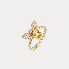 Citrine Honey Bee Ring Luxury Gemstone Butterfly Ring As Gift, Luxury Gemstone Butterfly Ring For Gift, Luxury Butterfly Ring With Gemstone For Gift, Luxury Gold Butterfly Ring With Cubic Zirconia, Luxury Gold Butterfly Promise Ring, Gold Gemstone Butterfly Ring For Wedding, Gold Butterfly Gemstone Ring For Wedding, Luxury Gold Butterfly Ring As Gift, Bee Ring