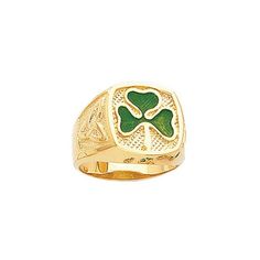 "Green enamel clover ring, 14kt solid yellow gold. Men's ring. Measures 1\" by 1\"." Classic Green Enamel Jewelry, Classic 14k Yellow Gold Enamel Ring, Anniversary Yellow Gold Enamel Rings, Yellow Gold Enamel Rings With Polished Finish, Yellow Gold Enamel Ring Stamped 14k, Classic Yellow Gold Enamel Ring Collectible, Classic Enamel Hallmarked Rings, Hallmarked 14k Yellow Gold Enamel Ring, Gold Enamel Signet Ring For Anniversary