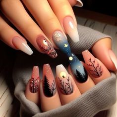 Pagan Nails, Chill Nails, Witchy Nails, Fancy Nails Designs, Pretty Nail Art, Short Acrylic Nails Designs, Orange Nails