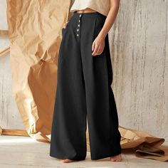 Material: Polyester

Neckline: N/A

Sleeve Style: N/A

Style: Casual

Release Date: 2023

Waistline: Low

Fabric Type: Broadcloth

Age: 18-40

Season: Summer

Gender: WOMEN Fashion Trousers Women, Button Pants, Womens Wide Leg Pants, Black Army, Winter Pants, Mode Casual, Cooler Look, High Waist Fashion, Wide Leg Linen Pants