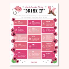 the bachelor party drink if game is shown in pink and white with flowers on it