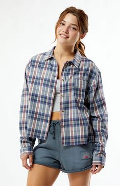 PacSun exclusive! The Outer Banks Treasure Distressed Cropped Flannel Shirt blends rugged and relaxed vibes for effortless style. Featuring a flannel fabric, this shirt has long sleeves, dropped shoulders, a classic collar, and a button-down front closure. The raw cut hem and cropped length add a distressed edge, while the relaxed fit keeps things comfortable.Flannel shirtLong sleevesDropped shouldersCollarButton-down front closureRaw cut hemCropped lengthRelaxed fitOBX metal plate100% cottonMac Cropped Flannel, Satin Bustier, The Outer Banks, Mini Sweater Dress, Mom Shorts, Flannel Fabric, Oversized Sweatshirt, Outer Banks, Flannel Shirt