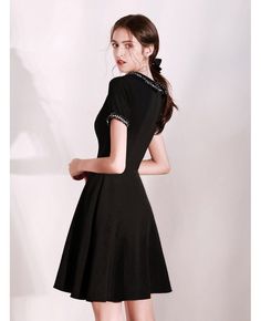 Shop modest short little black party dress with sleeves online. All instock with free shipping. Pro since 2009. Elegant Solid Fit And Flare Mini Dress, Elegant Fit And Flare Mini Dress For Party Season, Knee-length Mini Dress For Party Season, Elegant Black Dresses For Party Season, Solid Mini Dress For Evening Party Season, Solid Color Fit And Flare Mini Dress For Evening, Black V-neck Mini Dress For Semi-formal Occasions, Knee-length Fit And Flare Mini Dress For Night Out, Black Knee-length Mini Dress For Party