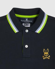 Psycho Bunny Men's ST Barts Polo Navy – Rafaelos Contrast Interior, Kids Party Wear Dresses, Kids Party Wear, Pique Shirt, Bunny Man, Bunny Logo, Polo Design, St Barts, Party Wear Dresses