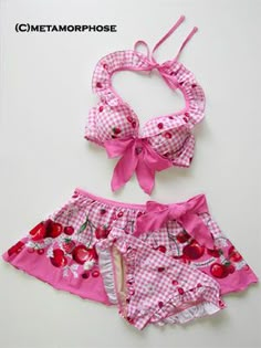 Cute Pink Bathing Suits, Gyaru Bathing Suit, Kawaii Bathing Suit, Simple Swimwear, Gingham Bathing Suit, Pink Bathing Suit, Kawaii Swimsuit, Pink Bathing Suits, Bathing Suit Dress