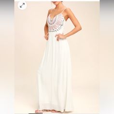 Nwot Lulus Ascension Island White Embroidered Maxi Dress. Brand New, Never Worn. No Tags!! Size Tag Inside Was Cut By Store To Prevent Returns. Lulus White Maxi. White Sleeveless Maxi Dress With Floral Embroidery, White Embroidered Sleeveless Maxi Dress, White Embroidered Maxi Dress For Spring, White Floral Embroidered Maxi Dress For Vacation, White Embellished Vacation Dress, White Embellished V-neck Maxi Dress, Black Lace Dress Long, Halter Top Maxi Dress, Green Wrap Dress