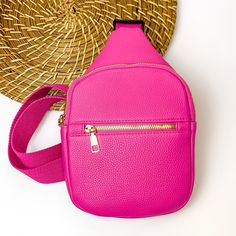 Sling Backpack in Fuchsia Pink - Giddy Up Glamour Boutique Pink Chest Bag With Zipper Closure For Travel, Pink Chest Bag With Zipper For Everyday Use, Pink Chest Bag With Zipper Closure For Everyday Use, Pink Chest Bag With Mobile Phone Pocket For Everyday, Trendy Pink Crossbody Chest Bag, Pink Belt Bag With Zipper For Everyday, Pink Crossbody Chest Bag With Zipper, Pink Shoulder Belt Bag For Travel, Pink Crossbody Chest Bag With Zipper Closure