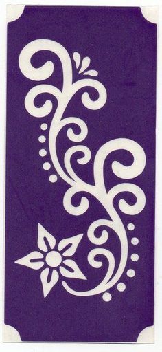 a purple and white sticker with swirls on it