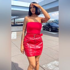 Pleather Zipper Accent Chic Red Mini Skirt For Club, Chic Red Mini Skirt For Fall, Trendy Red Mini Skirt For Night Out, Red Mini Skirt For Fall Night Out, Red Mini Skirt For Night Out In Fall, Chic Red Skirt For Night Out, Chic Red Mini Skirt For Winter, Trendy Red Mini Skirt For Day Out, Red Mini Skirt For Fall Party