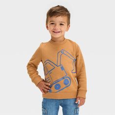 This Fleece Pullover Sweatshirt from Cat & Jack™ is sure to bring cozy comfort to your toddler's cool-weather days. Made from heavyweight fleece fabric, this crewneck sweatshirt helps keep them cozy and comfy. Designed with a ribbed hem and cuffs, it features a fun print and color to add sweet style to their day. Cat & Jack™: Designed for all children so you can trust it's made for yours. Playful Fleece Sweatshirt For Fall, Fleece Long Sleeve Sweatshirt For Playtime, Long Sleeve Fleece Sweatshirt For Playtime, Playful Fleece Tops For Fall, Casual Fleece Tops For Playtime, Winter Crew Neck Sweatshirt For Playtime, Basic Sweatshirt, Boys Fleece, Girls Fleece