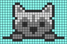 an image of a pixel style cat on a blue and black background with white squares