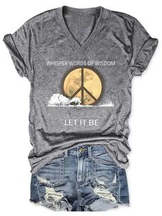 Hippie Guitar Lake Whisper Words Of Wisdom Let It Be Print T-Shirt Whisper Words Of Wisdom, Gonna Be Alright, Hippie Tops, Jumpsuit Fashion, Printed Sleeves, Daily Affirmations, Casual T Shirts, Sleeve Styles, Words Of Wisdom